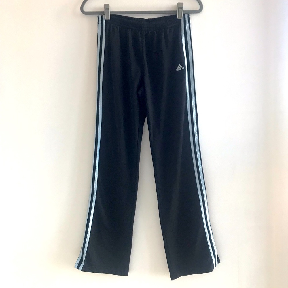 Classic Adidas 3 Stripe Black and Blue Track Pants